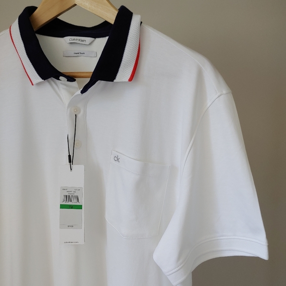 NWT Calvin Klein Liquid Touch Polo T-Shirt Size Large Cotton White - Picture 5 of 13